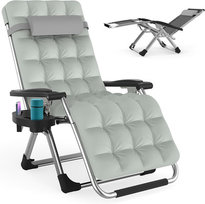 Zero Gravity Chair with Removable Cushion, Reclining Camping Chair with Cup Hold