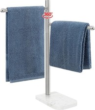 Hand Towel Holder L-Shape Stand with Marble Base Stainless Steel Swivel Rack