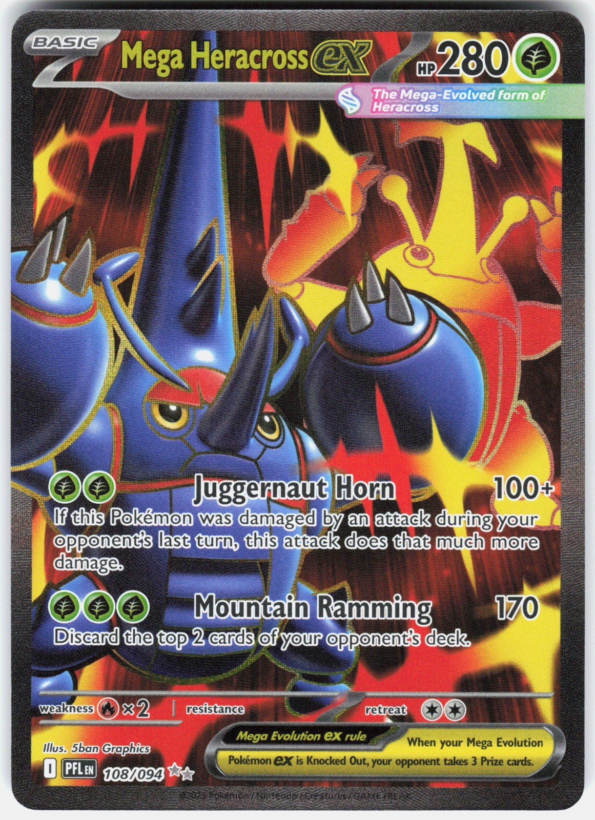 Mega Heracross ex Holo Ultra Rare ME02: Phantasmal Flames 108/094 NM