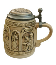 Gerz Bierkrug mit Zinndeckel Sammelkrug Relief Humpen Hopfen & Malz
