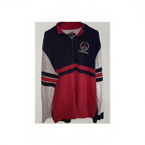 VINTAGE Tommy Hilfiger RUGBY Erwachsene XXL Langarm gestreift Zip Y2K 1/4 Zipper - Bild 1 von 15