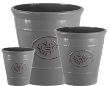 Grey Decorative SmallLarge Plant Pot Outdoor Garden Round Plastic Flower Planter