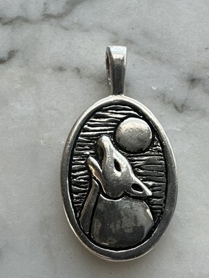 Sterling Silver Paul Wagner Howling Wolf  & Moon Pendant