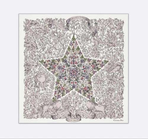 Foulard en soie Dior motif fleur étoile 90 cm x 90 cm femme neuf avec boite