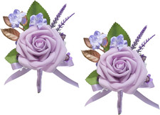 2Pcs Light Purple Boutonniere for Men,with Pins,Groom,Prom