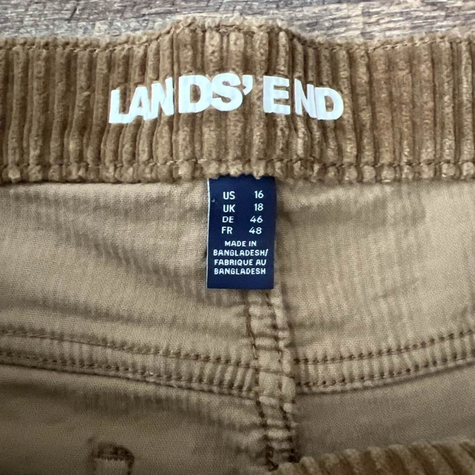 Pantalones de pana Lands End tiro alto pierna ancha para mujer 16 marrón elástico de ballena Foto 4 de 4