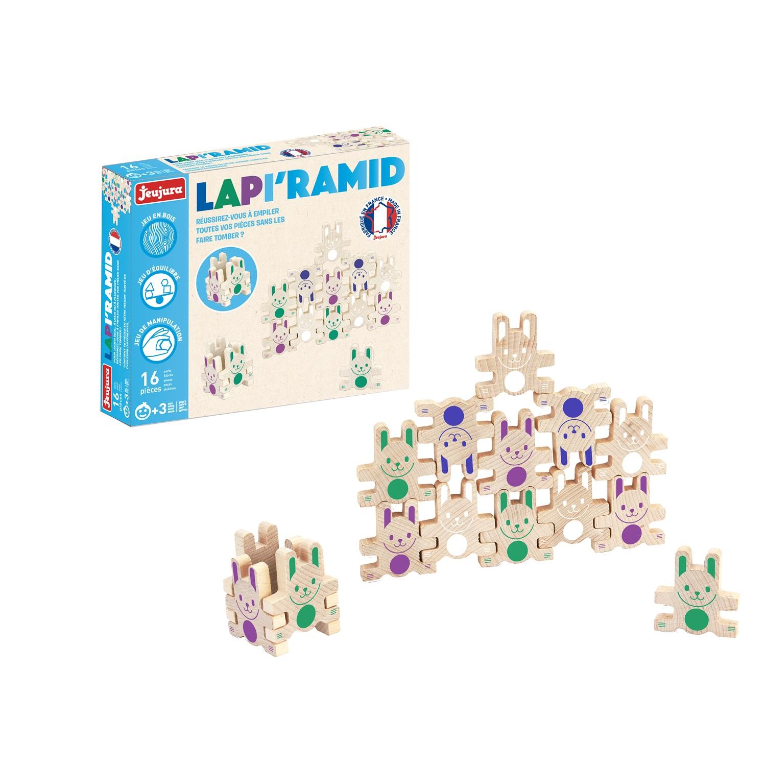 Jeu d'équilibre LAPI'RAMID JEUJURA à 16 blocs pour développer la motricité fine