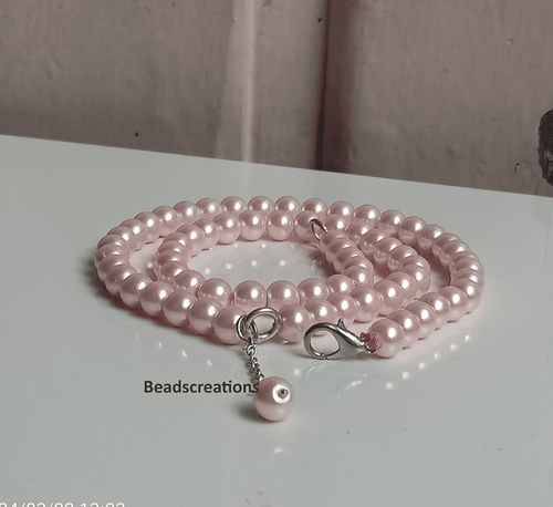 Smooth Pink Pearl Beads Chain Necklace Beaded Pearl Jewelry Gift for Her - Picture 3 of 4