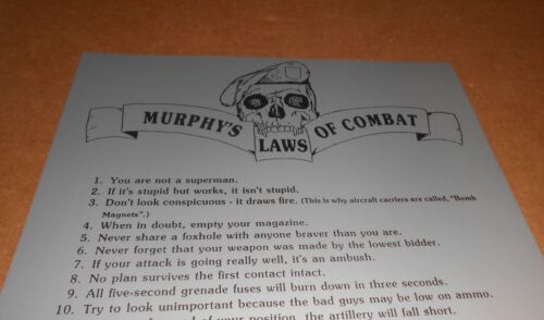Murphy’s Laws of Combat Poster Stampa 11,5x17,5 Argento Metallizzato Esercito Militare - Foto 2 di 2