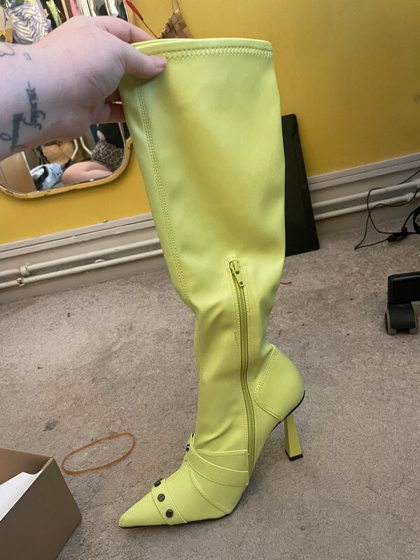 Brand New ASOS Size 5 Lime Green Pointed Toe Knee High Stiletto Boots