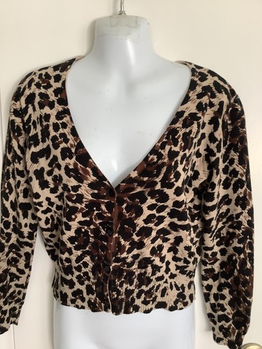 V-Neck Cardigan Sweater Leopard Print 