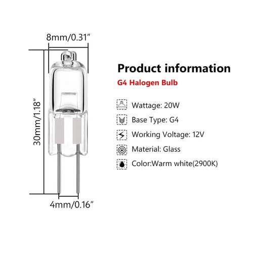 20X Halogen Bulb G4 12v 20w Light Warm White 360degree Lighting Energy Saving - Picture 4 of 8