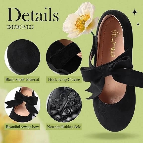 Kids Little Girls Mary Jane Flats Soft Round Toe Dress Shoes with Satin Bowknot - Image 4 of 4