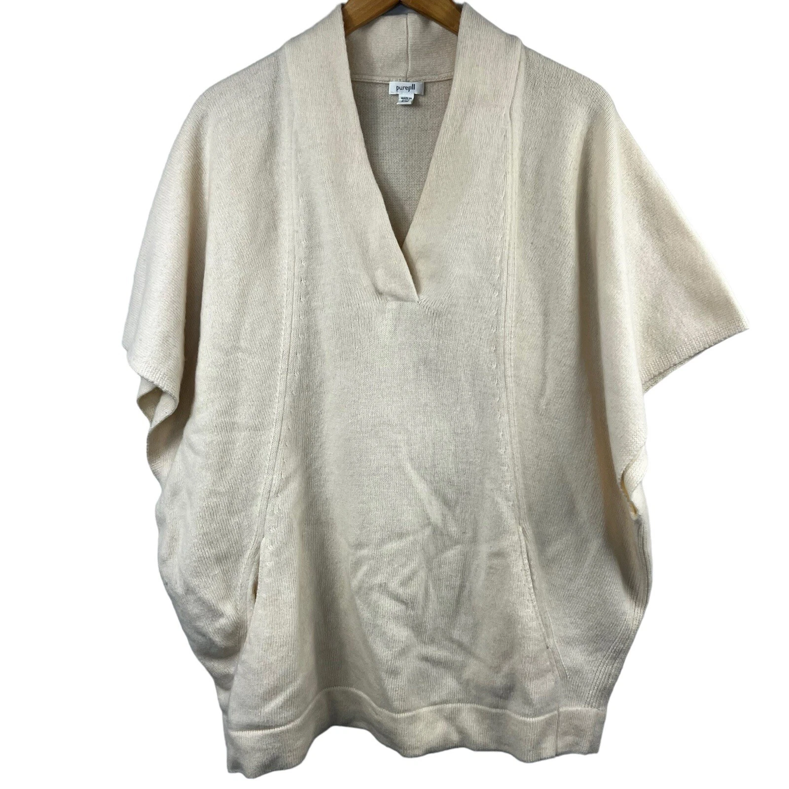 J. Jill PureJill Women's Tunic Sweater Poncho Size S M Ivory V-Neck Wool Blend