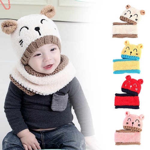 Buy Bebe Fille Garcon Bonnet Mignon Ours Chapeau Echarpe Tricote Peluche Epais Hiver Online In Bahrain