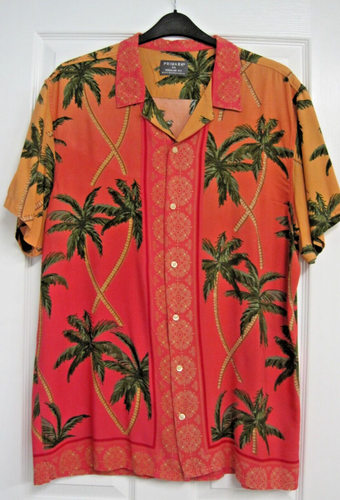 HERREN HAWAII HEMD 2XL SONNENUNTERGANG ROT & ORANGE + PALMEN COOL & TRENDY
