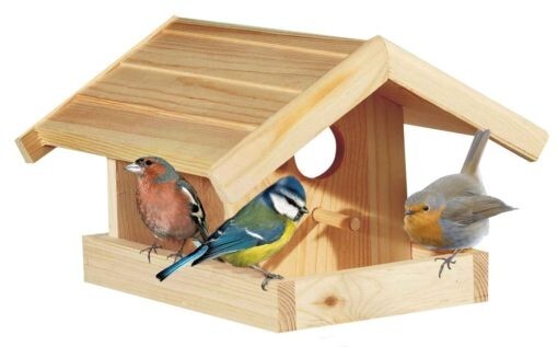 Elmato 10182 Futterhaus Meise Vogelhaus Futterstelle Naturholz, 28X15X20Cm-image