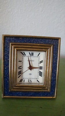 グッチ 置時計 Vintage Gucci 8 Day Blue Lapis Desk Alarm Clock W/ Retractable