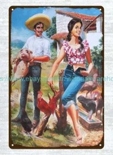 vintage reproduction Traditional Mexican Calendar Art metal tin sign