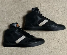 BALLY Hedern High-Top Leather Sneakers 10 D, Mens mid white stripe lace up shoes