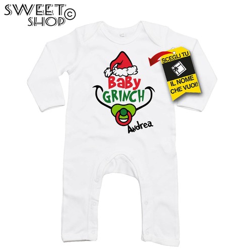 tuta neonato neonata GRINCH PERSONALIZZATO IDEA REGALO NATALE BEBE' BAMBINO - Picture 4 of 6