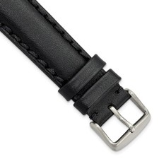 20mm 7.5" Black Oil Leather Silver-tone Buckle Watch Band