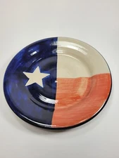 Marshall Pottery Bill Cole Texas Lone Star Flag Plate 7.5" Hand-painted Vintage