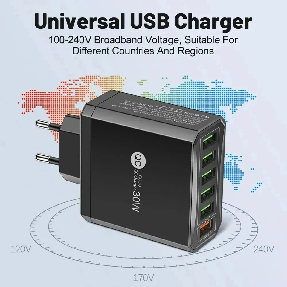 USB Ladegerät 6 Ports Schnellladestation – Multi-Port Charger für Smartphone - Bild 4 von 4