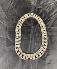 Vintage 4 Row Clear Rhinestones Silver Tone Necklace Choker 51 Grams 14.25  Long