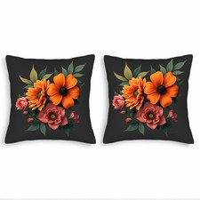 Vibrant Floral Throw Pillow Covers 18x18in Set of 2 -Artistic Orange Pink Flower
