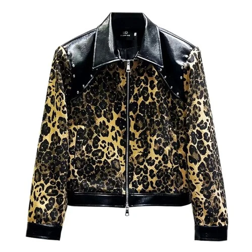 VETEMENTS Giacca Uomo Lusso Strass Moda Stampa Leopardata Alta Qualità Nuova