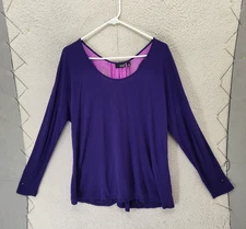 A New Approach Shirt Womens XL Purple Long Sleeve Scoop Back Lace Rayon Top