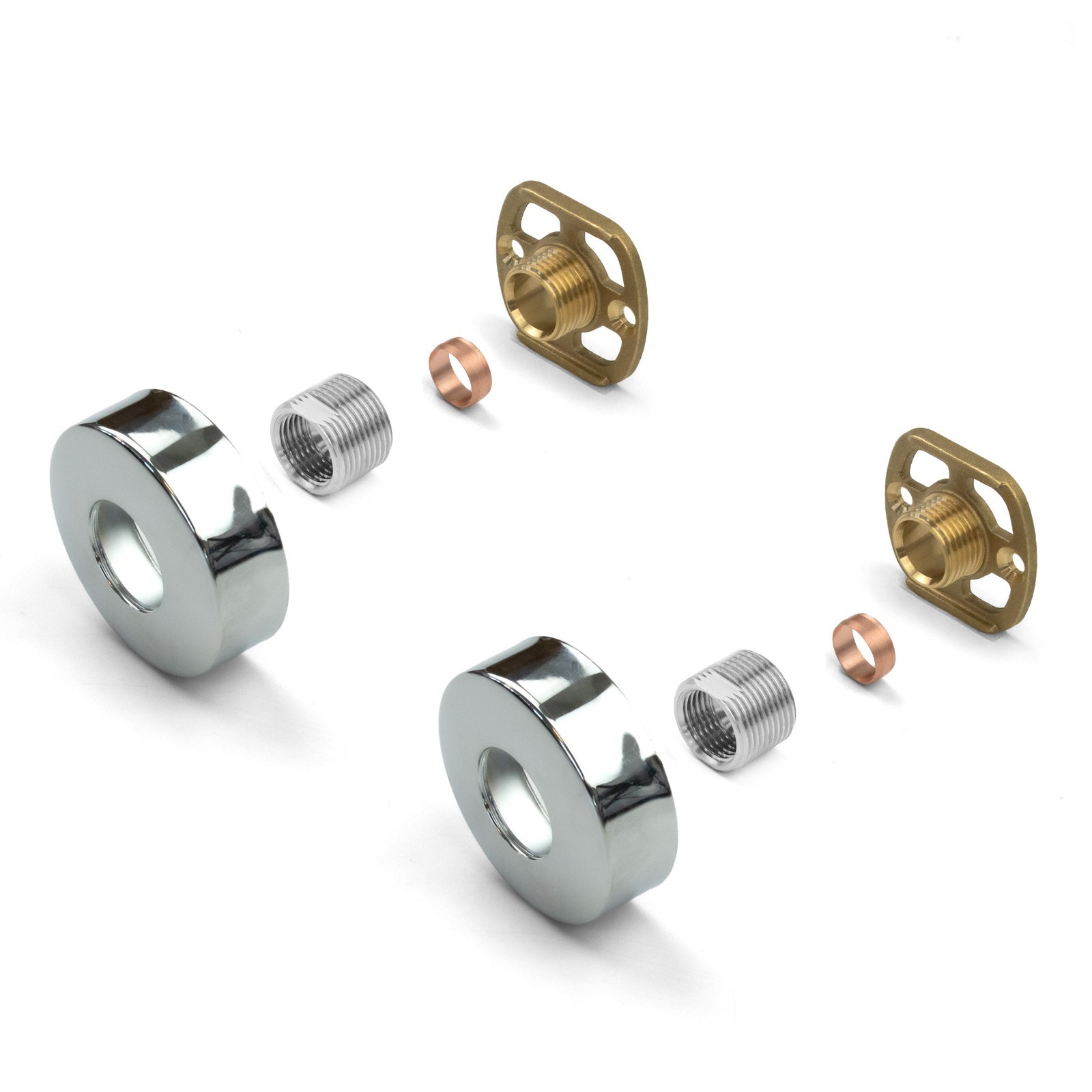 Chrome Round Shower Fixing Kit Plates (Pair) with 3/4 Connections Wall Mounted - Image 2