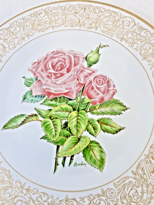 Edward Marshall Boehm Rose Plate The Elizabeth Rose Limited 10 7/8'' Lots of Gold