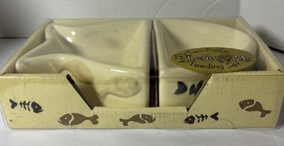 NEW Loving Pets 2 Pc. Fish Shaped Cat Feeding Bowls