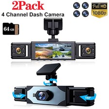 2x FHD Dash Cam 1080P 4Lens Car DVR Recorder Front And Rear Camera 2x 64GB Card