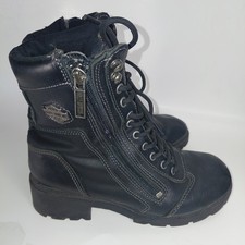 Harley Davidson Black Leather Boots Tessa Lace-Up Side Zip Women Size 6.5 Biker