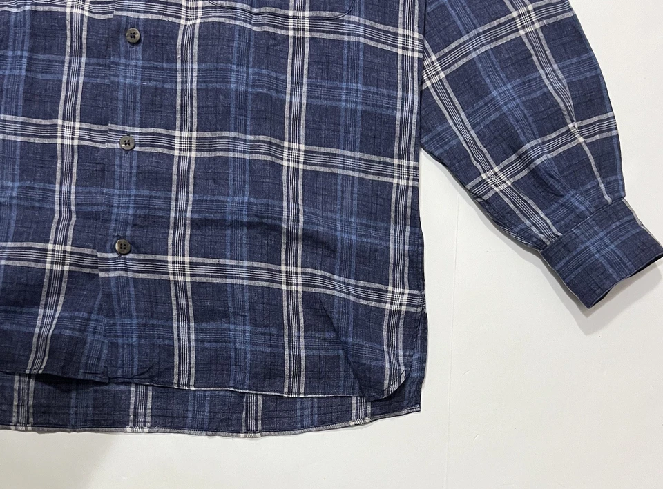 Ermenegildo Zegna Men’s 100% Linen Long Sleeve Plaid Button Down Shirt Size S - Image 3 of 4