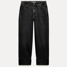 ZARA STRAIGHT LEG TURNED-UP HEM Z1975 JEANS WITH A HIGH WAIST SIZE 30 SIZE 10