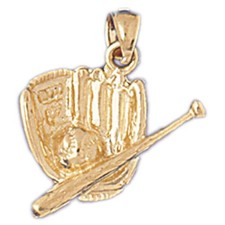 Baseball Mitt Glove and Bat Charm Pendant 14k Gold 2.7 Grams 