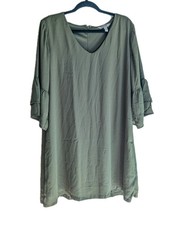 Women's Nine Eight New York Flounce Sleeve Shift Dress Green L New Tag Unclipped