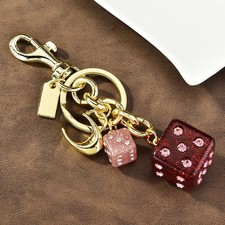 NWT Coach CH831 Dice Cluster Bag Charm Keychain Gold Pink Glitter Resin