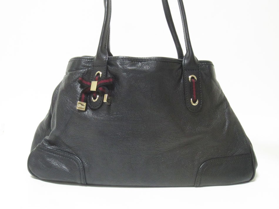 RARE GUCCI GUCCI Shoulder Bag Tote Bag Leather Black Ribbon 163805 Used
