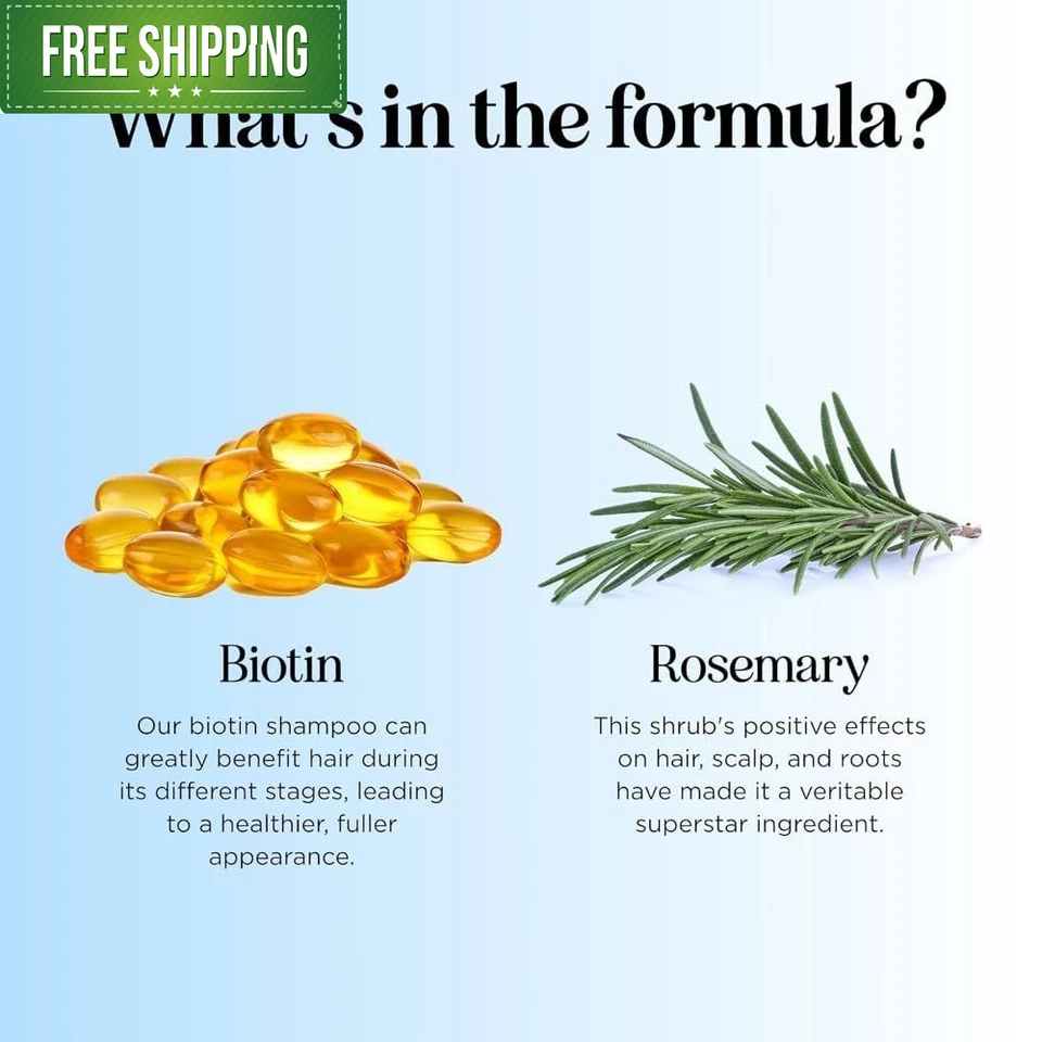 Xampu de alecrim e biotina para queda de cabelo - Vegano 16 fl oz (pacote com 1) - Imagem 4 de 4