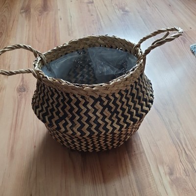 Bauchkorb aus Seegras Aufbewahrung Seegras Zick Zack geflochten Korb 20 cm x 26 cm x 20 cm