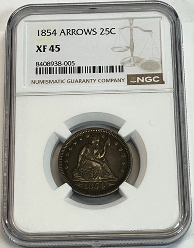 1854 Seated Liberty Quarter with Arrows NGC XF 45