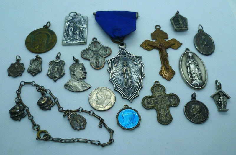 Vintage Antique Catholic Medal Crucifix Lot