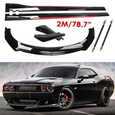 For Dodge Challenger SRT RT SXT Front Bumper Lip Splitter Glossy Black Red Side