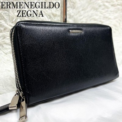 Ermenegildo Zegna Leather Organizer Double Zip Wallet Black Italy