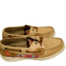 Sperry Top-sider Beige Leather Fabric Boat shoes Women's 7,5M